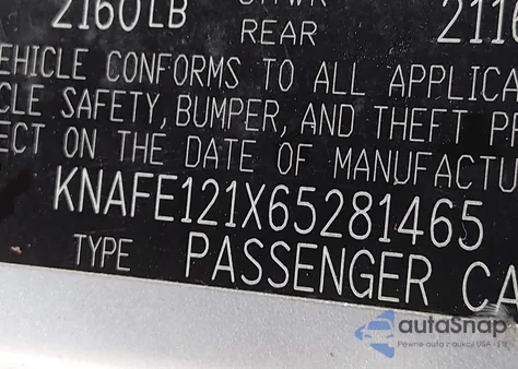 2006 Kia Spectra Ex/Lx/Sx from USA, damaged, VIN KNAFE121X65281465